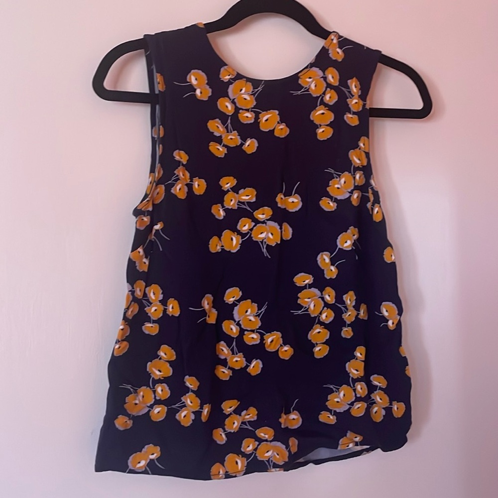 Yellow flower tank with button back detail, XS